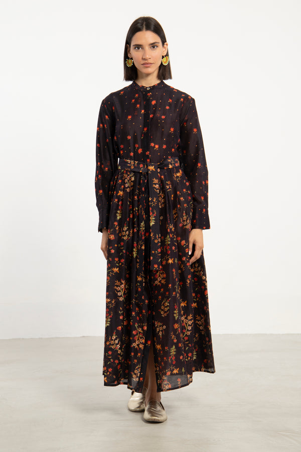 Janna Cotton Silk Floral Dress
