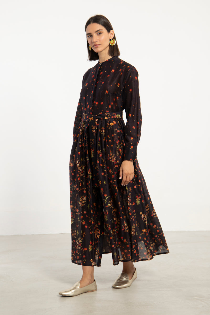Janna Cotton Silk Floral Dress