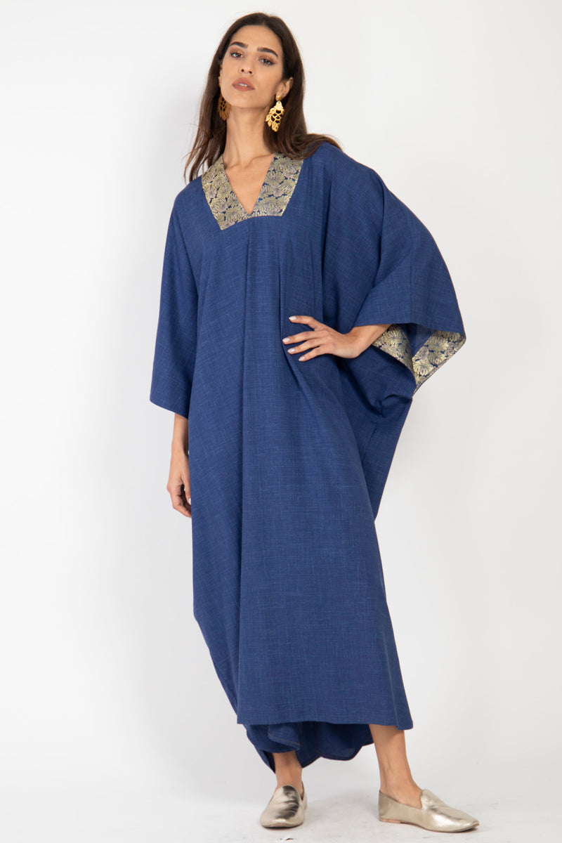 Adan Wool Blend Blue Kaftan