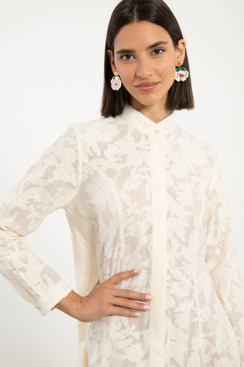 Angie Taffeta Floral White Dress