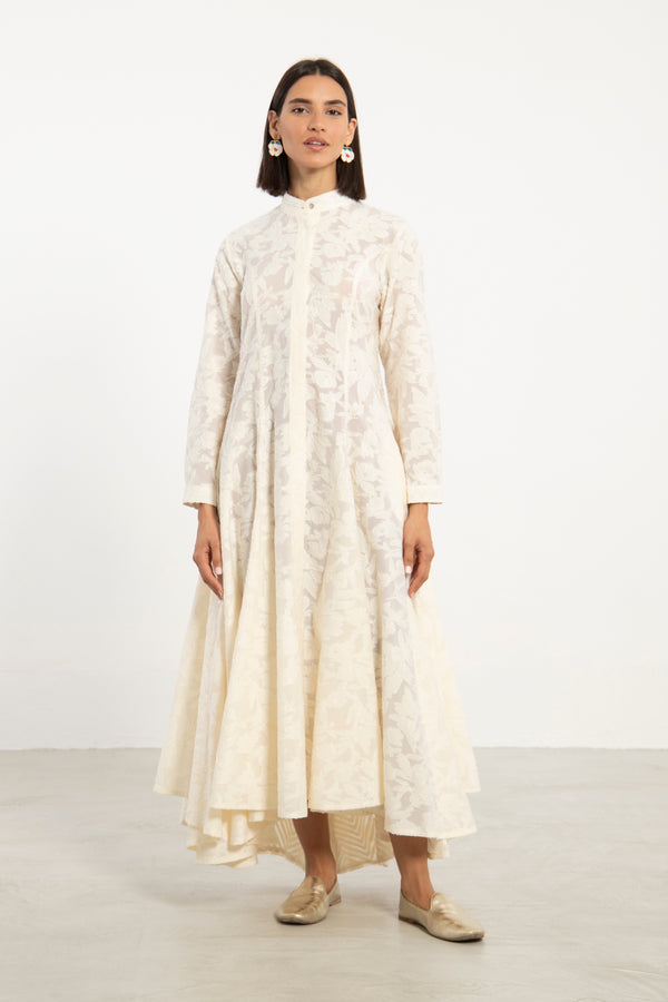 Angie Taffeta Floral White Dress