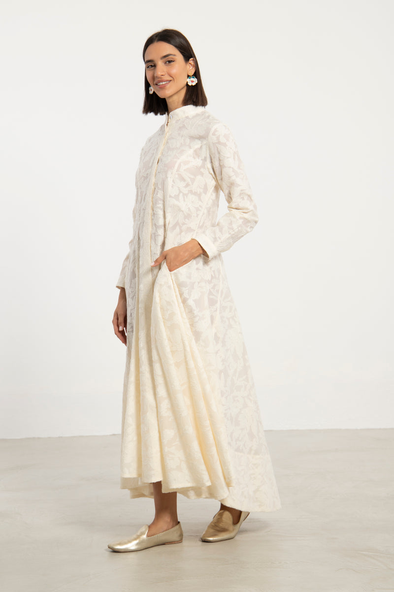 Angie Taffeta Floral White Dress