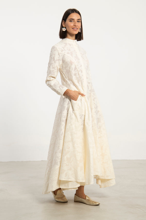 Angie Taffeta Floral White Dress