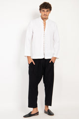 Abdallah Linen White Embroidered Shirt