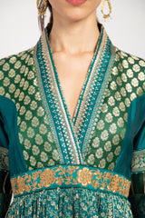 Narimane Silk Green And Gold Dress