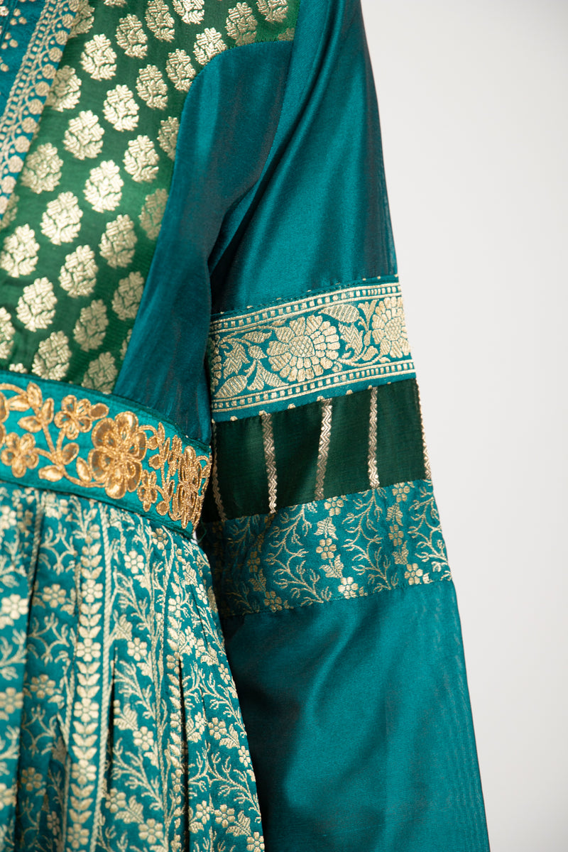 Narimane Silk Green And Gold Dress