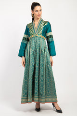 Narimane Silk Green And Gold Dress