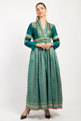 Narimane Silk Green And Gold Dress