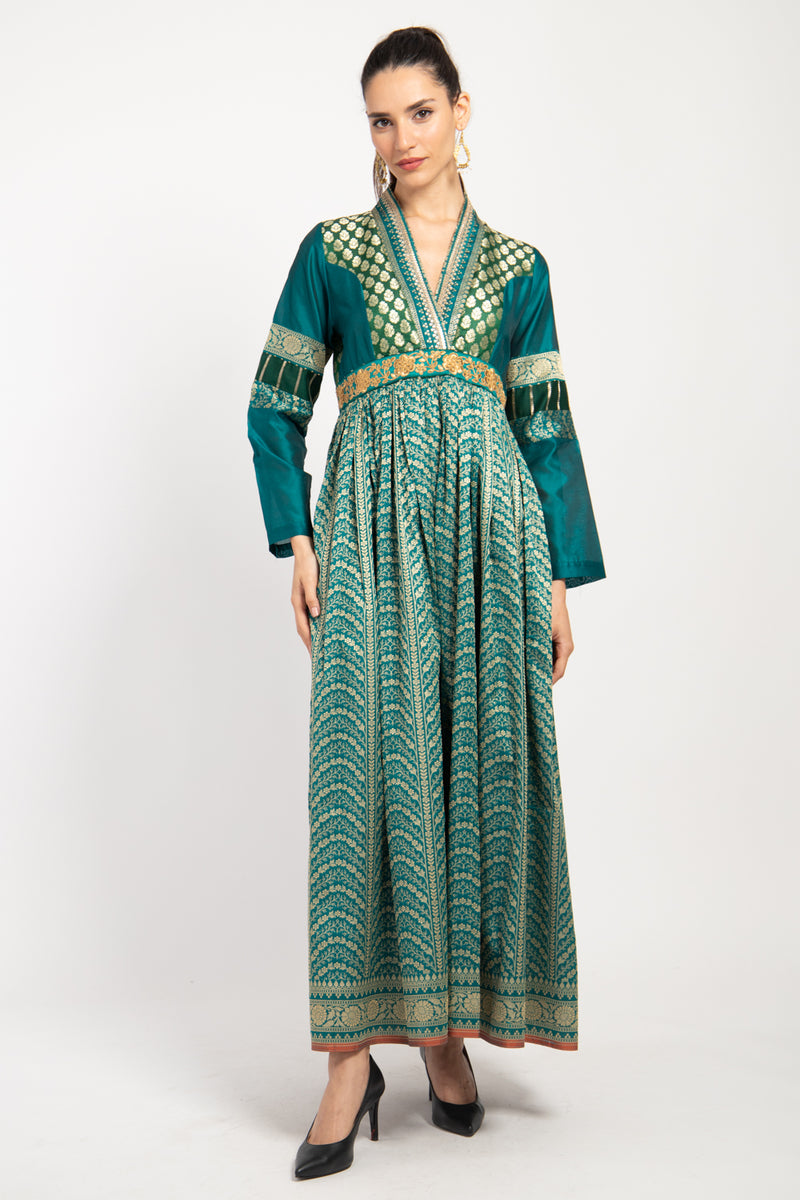 Narimane Silk Green And Gold Dress