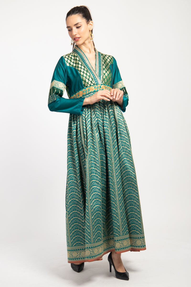 Narimane Silk Green And Gold Dress