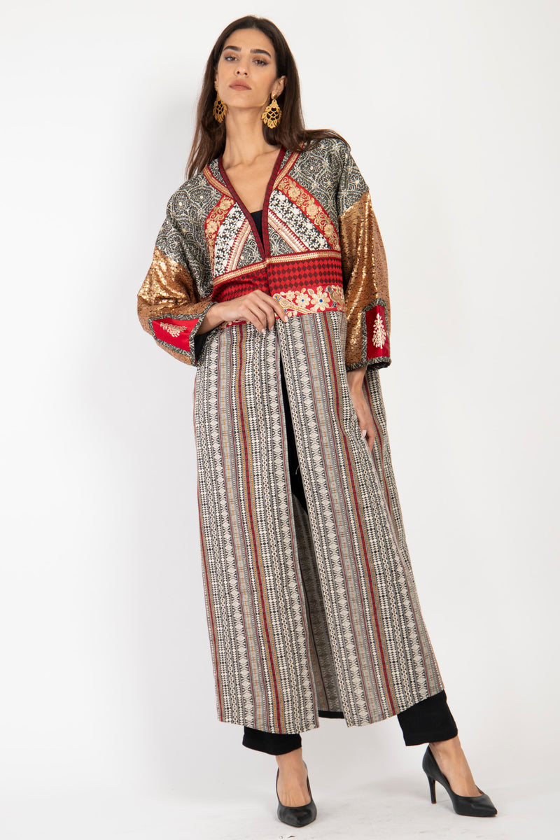 Sahriye Cotton & Brocade Patchwork Coat