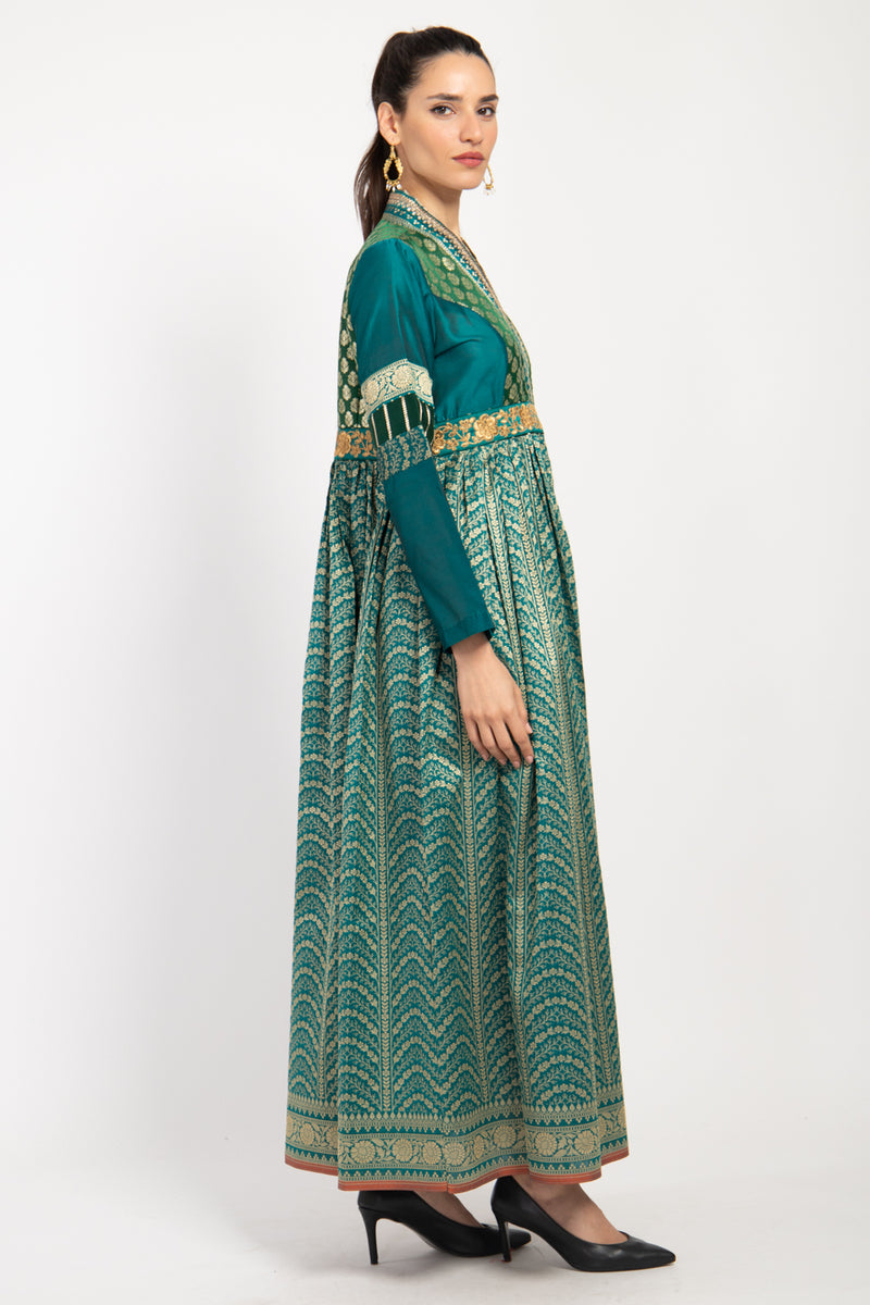 Narimane Silk Green And Gold Dress