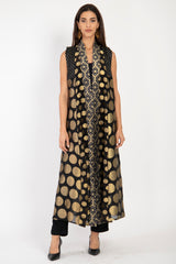 Rim Silk Handwoven Black & Gold Sleeveless Coat