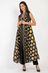 Rim Silk Handwoven Black & Gold Sleeveless Coat