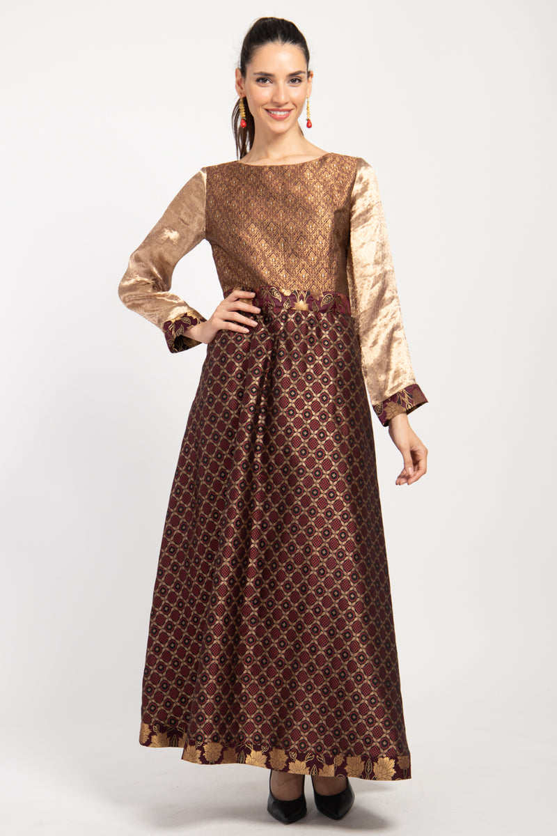 Sara Silk Brocade Chocolate Dress