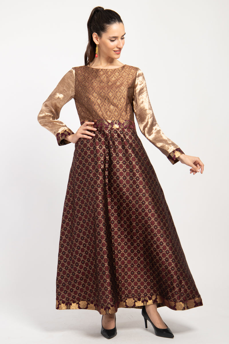 Sara Silk Brocade Chocolate Dress