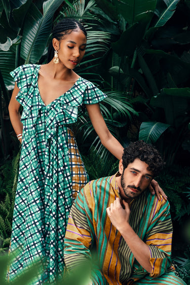 Diana Cotton Green Checks Dress