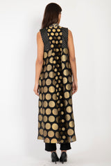 Rim Silk Handwoven Black & Gold Sleeveless Coat