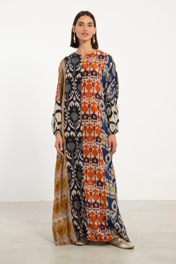 Nouha Silk Ikat Patchwork Dress