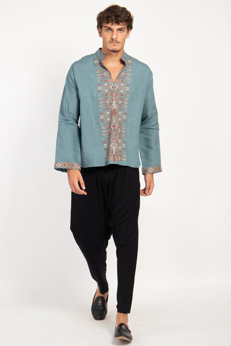 Orient 499 x Inaash Palestinian Embroidered Blue Shirt