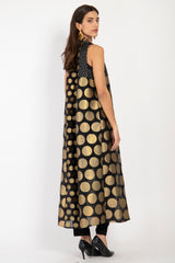 Rim Silk Handwoven Black & Gold Sleeveless Coat