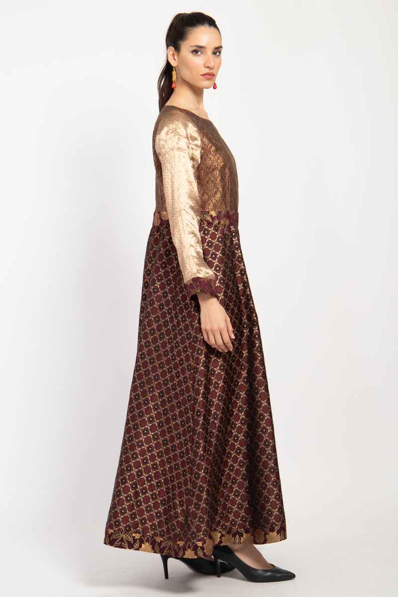 Sara Silk Brocade Chocolate Dress