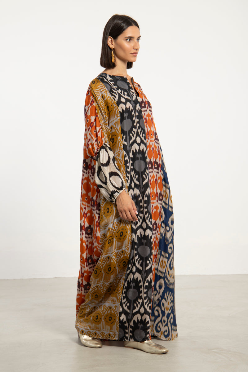 Nouha Silk Ikat Patchwork Dress