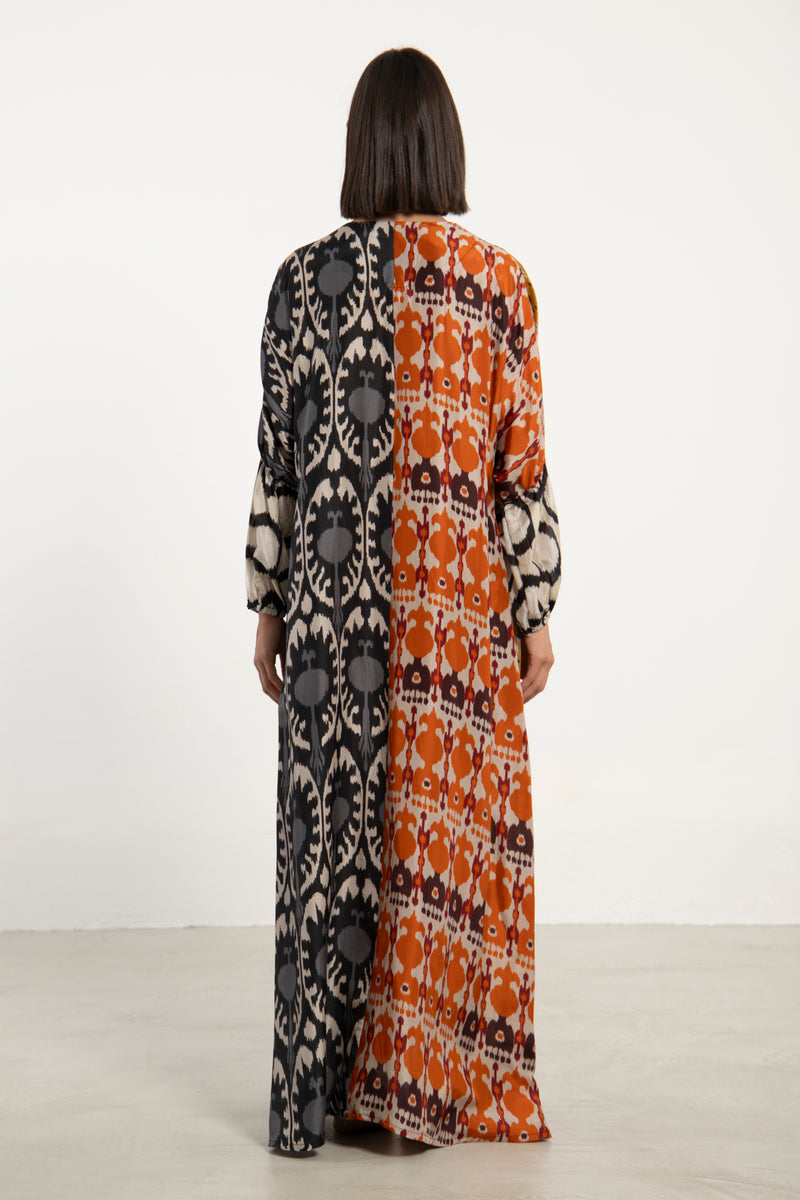Nouha Silk Ikat Patchwork Dress