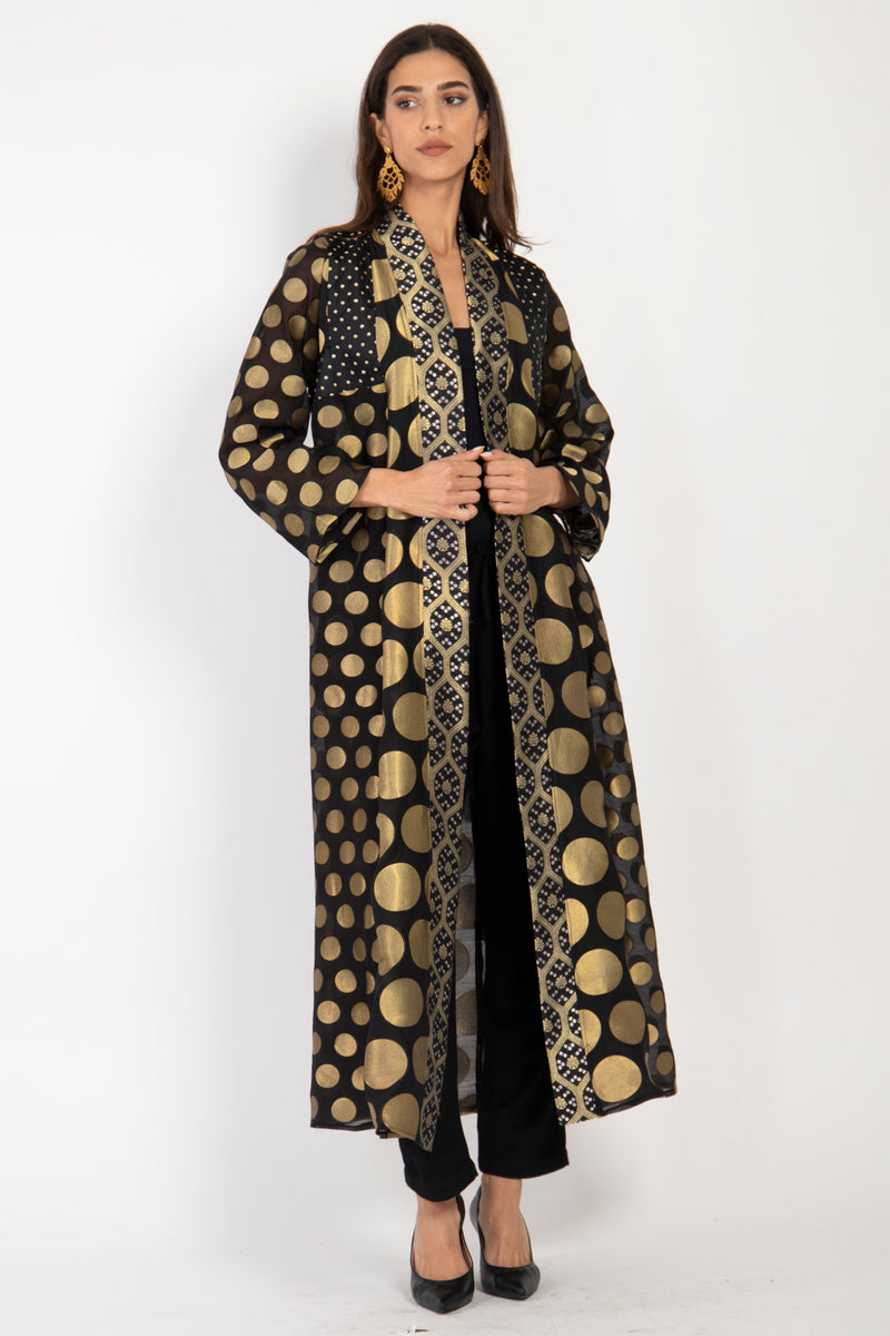 Rim Silk Handwoven Black & Gold Coat