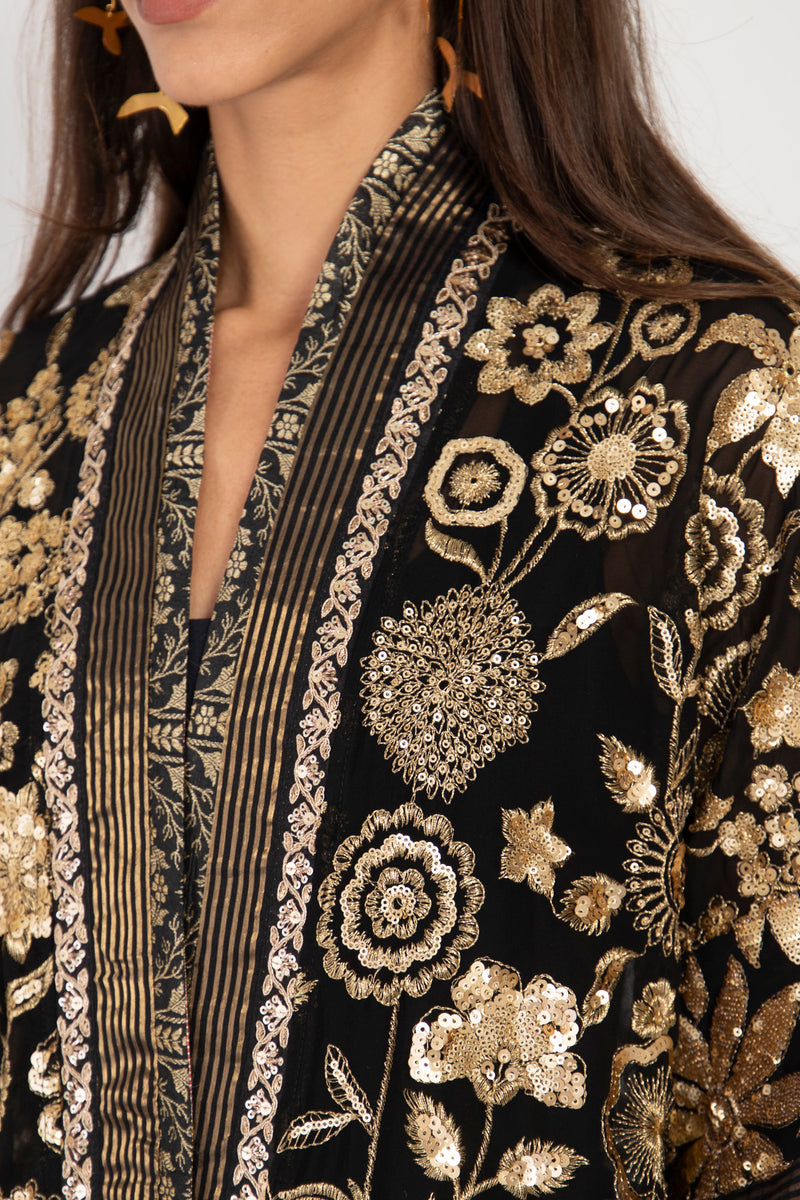 Khalida Silk Embroidered Gold Abaya