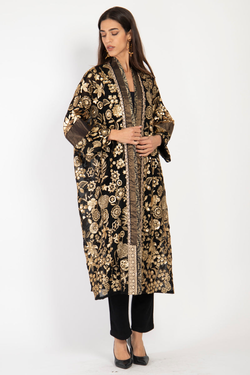 Khalida Silk Embroidered Gold Abaya