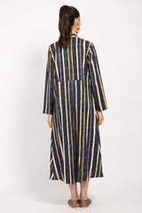 Maryam Cotton Printed Navy And Moutard Dress