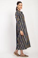 Maryam Cotton Printed Navy And Moutard Dress