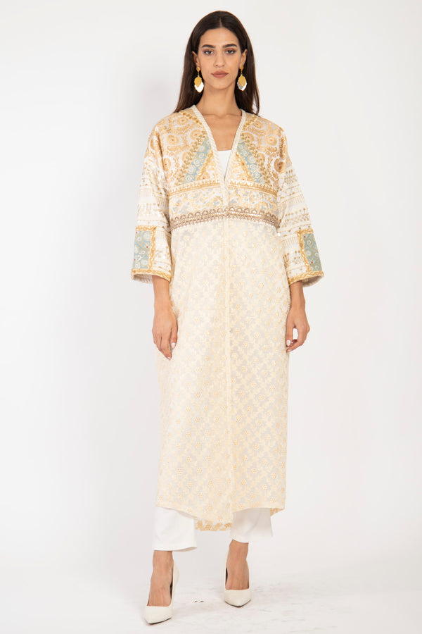 Sahriye Cotton Silk Brocade Gold Coat