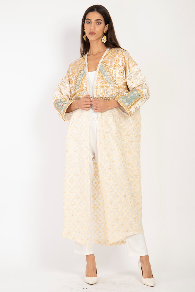 Sahriye Cotton Silk Brocade Gold Coat