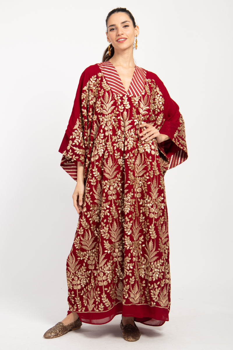 Adan Georgette Embroidered Red & Gold Gown