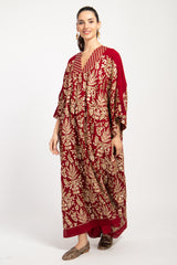 Adan Georgette Embroidered Red & Gold Gown