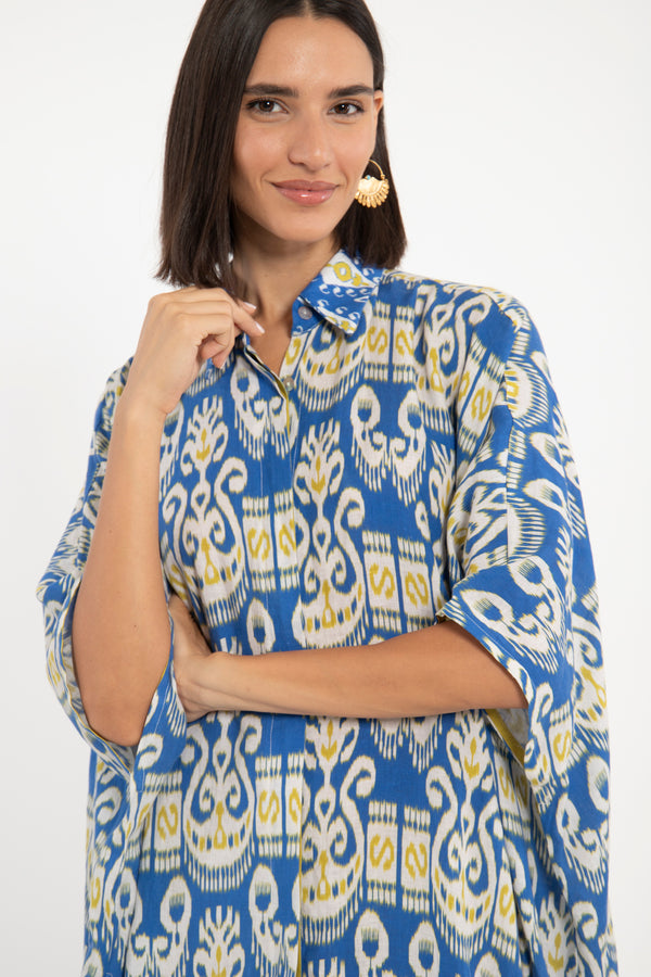 Edith Linen Ikat Blue Jellaba