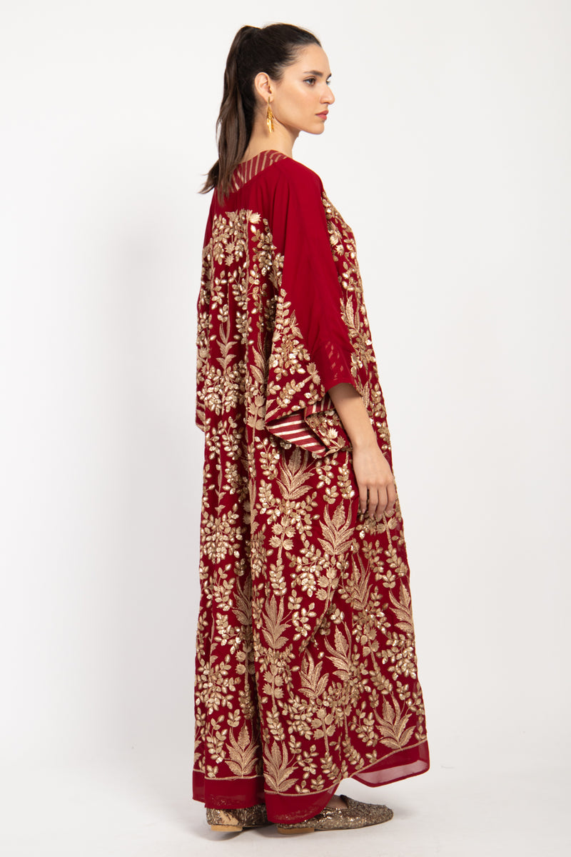 Adan Georgette Embroidered Red & Gold Gown