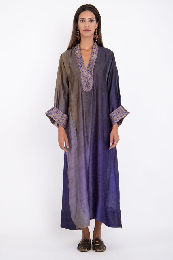 Warde Raw Silk Purple Ombré Dress