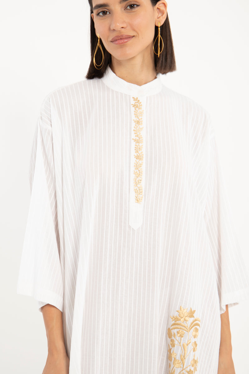 Dakka Jellaba – Cotton Pintuck with Gold Embroidery