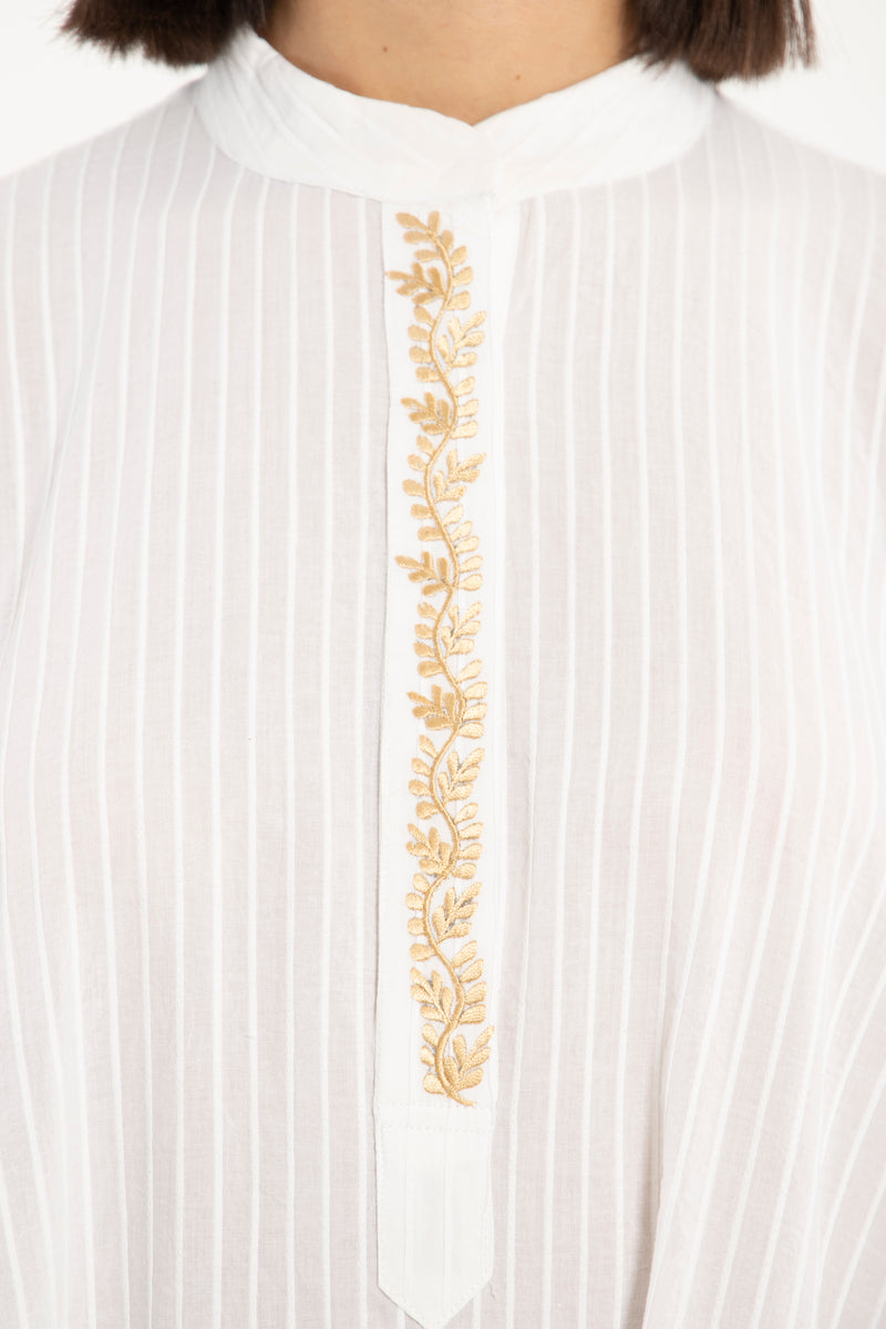 Dakka Jellaba – Cotton Pintuck with Gold Embroidery