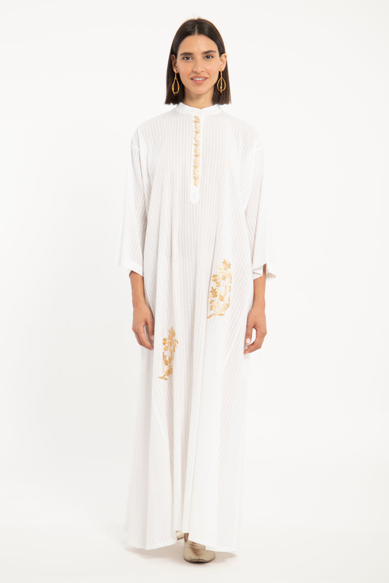 Dakka Jellaba – Cotton Pintuck with Gold Embroidery