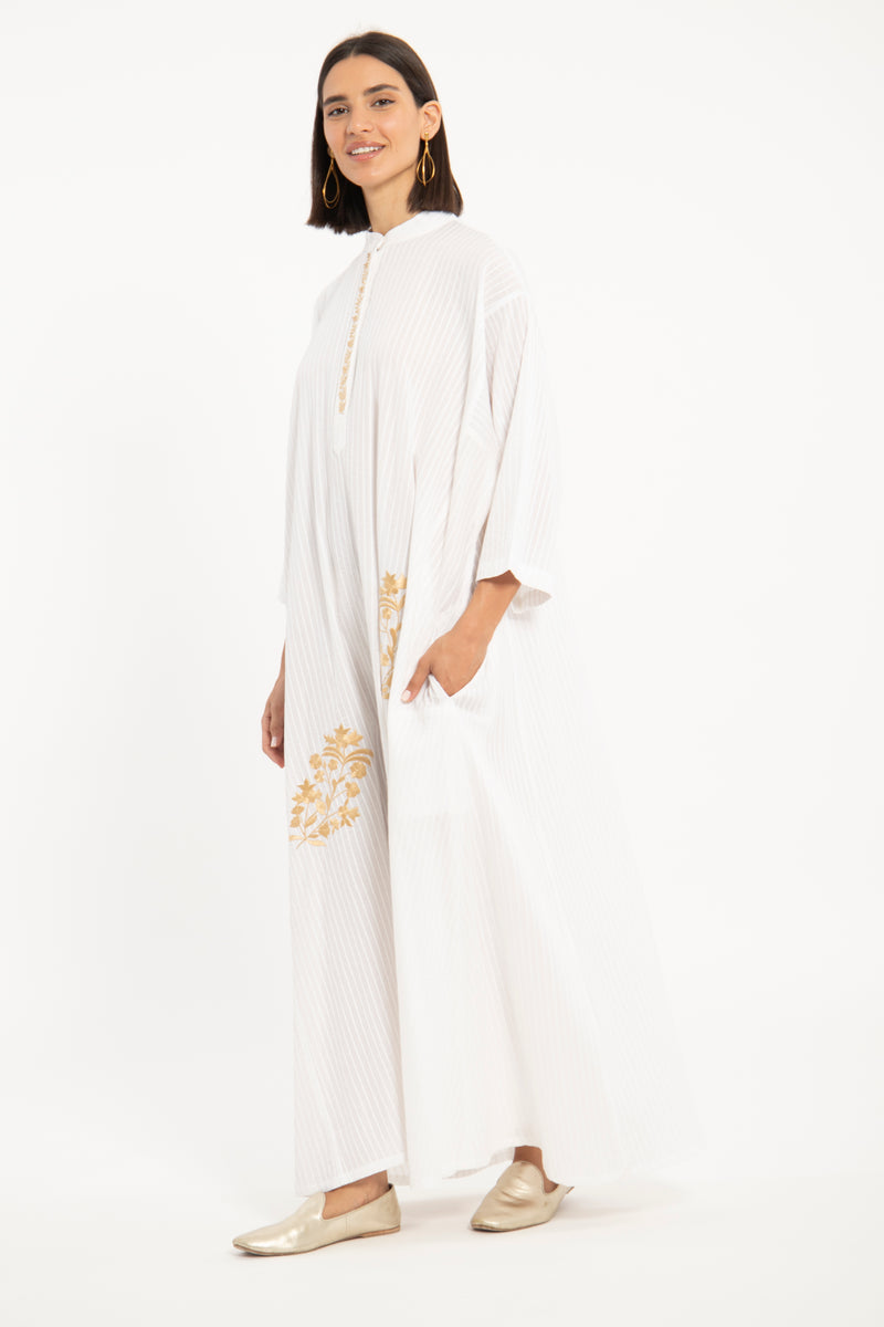Dakka Jellaba – Cotton Pintuck with Gold Embroidery