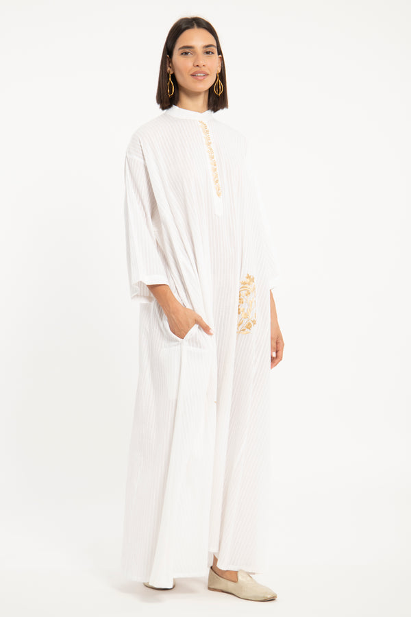 Dakka Jellaba – Cotton Pintuck with Gold Embroidery