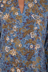 Fajer Cotton Blue Embroidered Dress