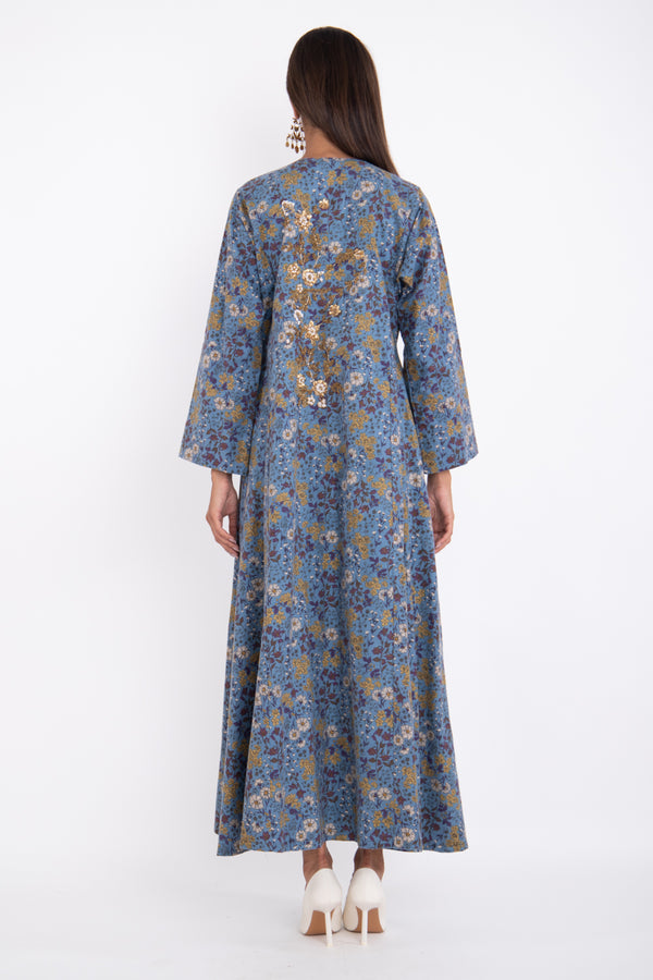 Fajer Cotton Blue Embroidered Dress