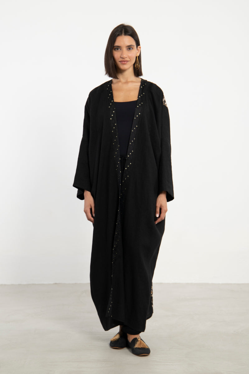 Kim Linen Embroidered Black Abaya