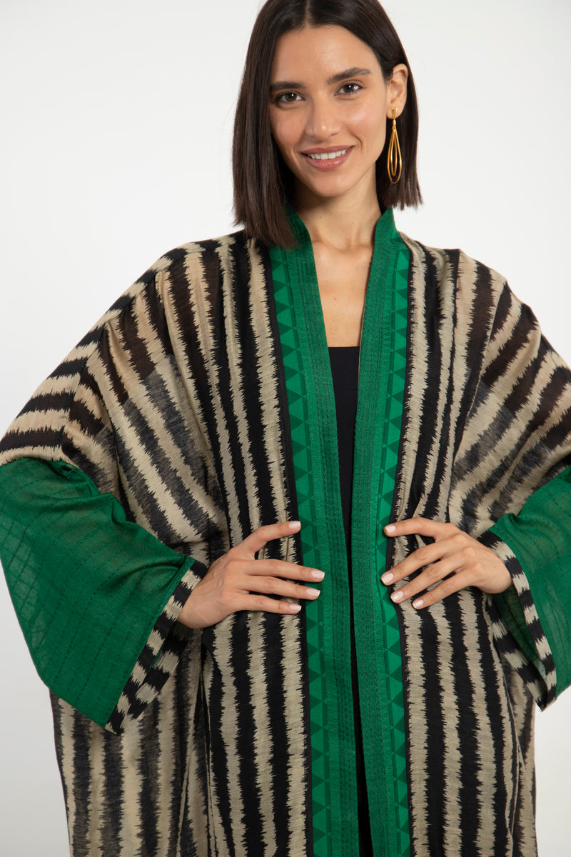 Khalida Striped Cotton-Silk Blend Abaya – Long