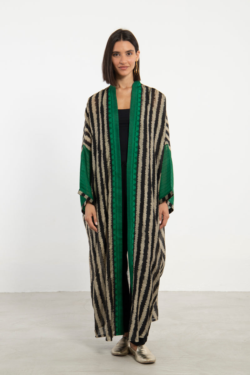 Khalida Striped Cotton-Silk Blend Abaya – Long